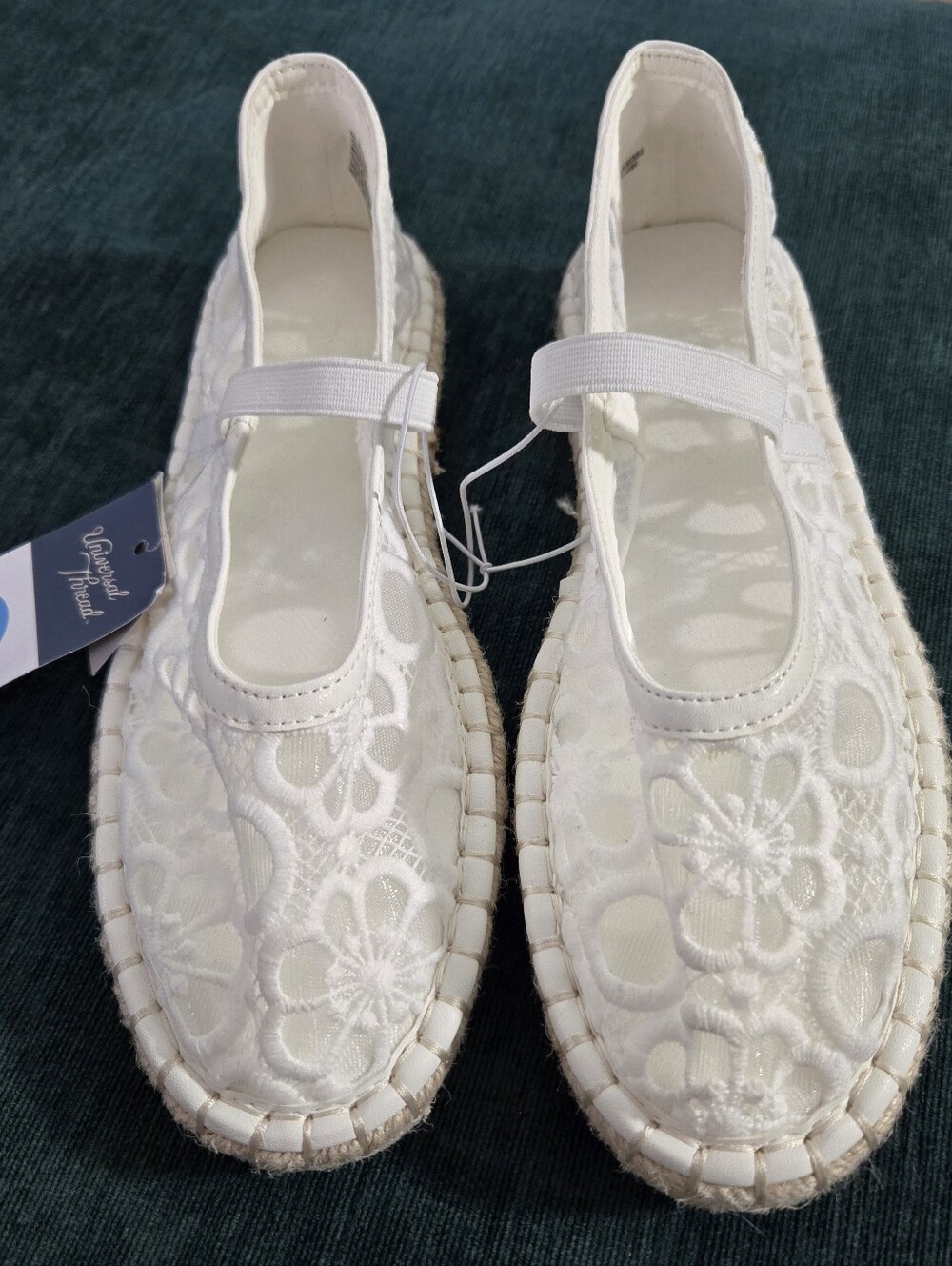 Target White Floral Lace Espadrille Flats with Elastic Strap
